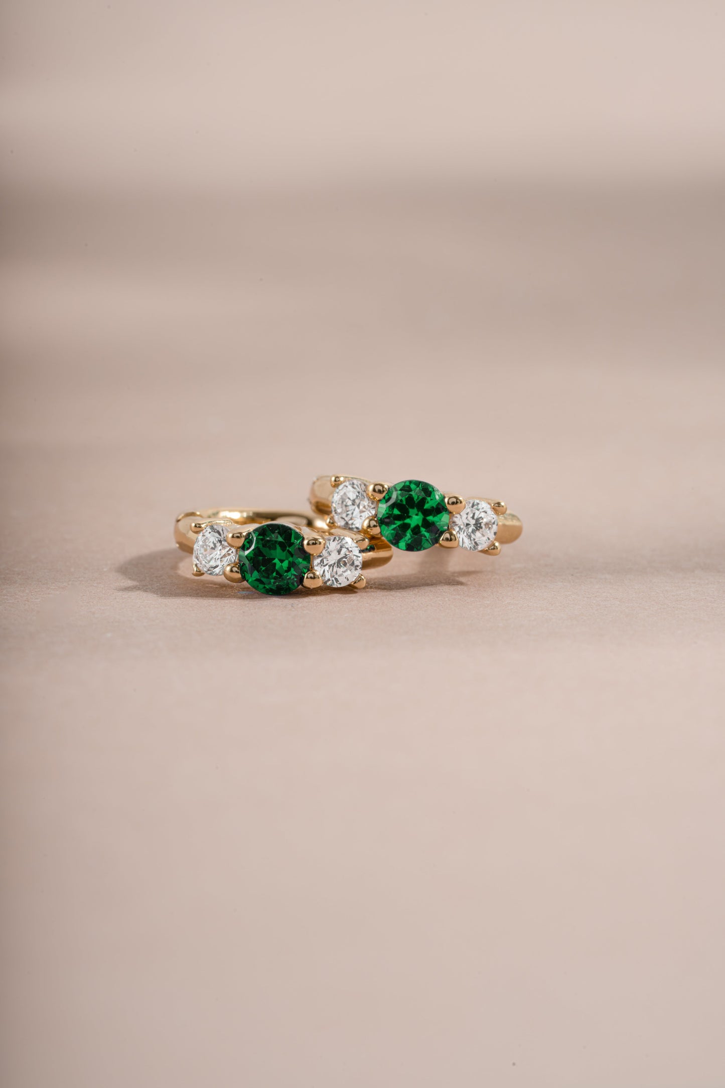 Emerald Three Stone Huggie Hoops