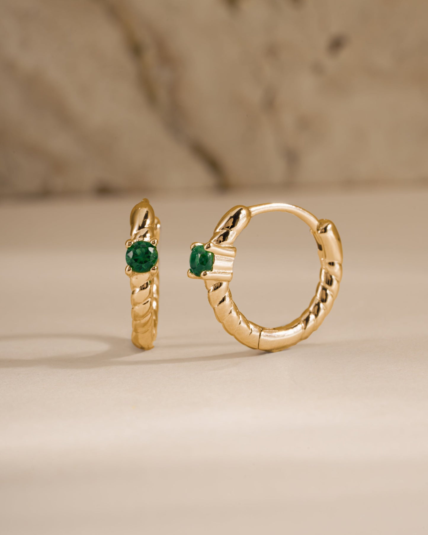 Emerald Spiral Huggie Hoops
