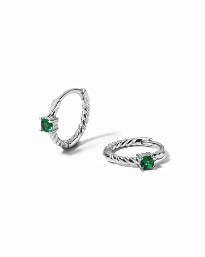 Emerald Spiral Huggie Hoops