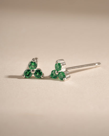 Tiny Emerald 3 Stone Studs