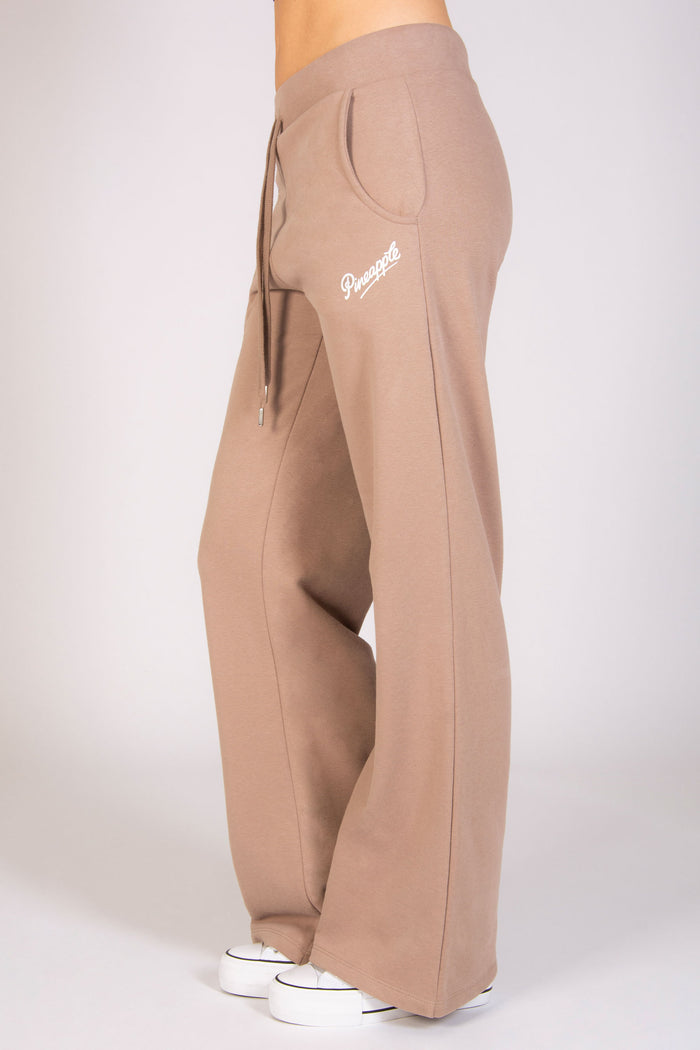 Women's mocha wide leg joggers with two pockets and drawstring waistband
