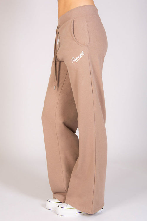 Women's mocha wide leg joggers with two pockets and drawstring waistband