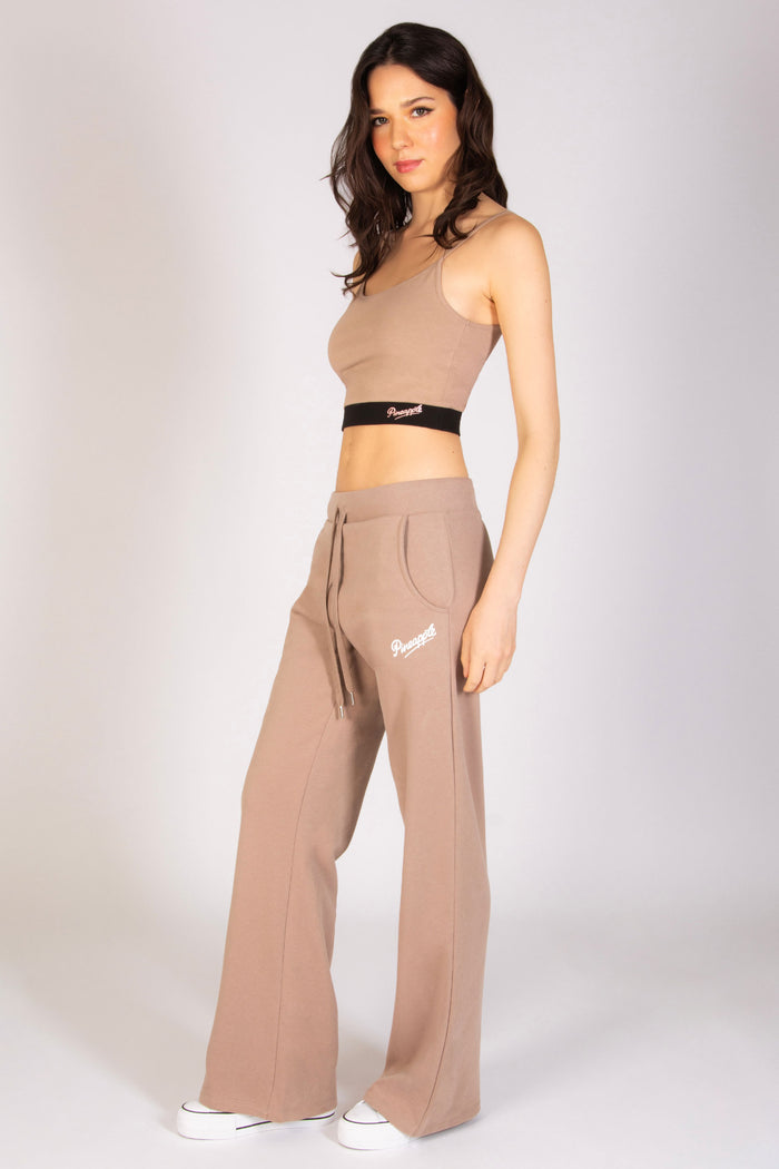 Light brown wide leg joggers in cotton elastane  for women and teens