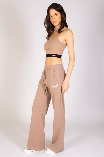 Light brown wide leg joggers in cotton elastane  for women and teens