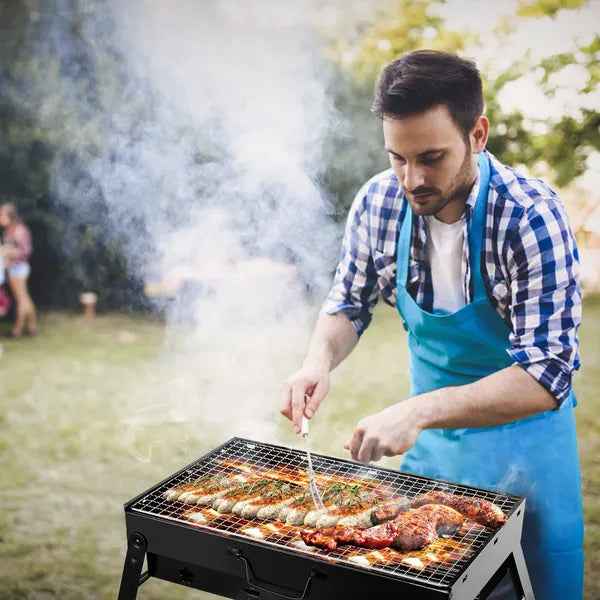 Foldable Portable Charcoal BBQ Grill – 17" Stainless Steel Cooking Grate, Ash Catcher, Folds Flat for Camping & Picnics