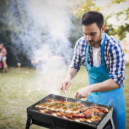 Foldable Portable Charcoal BBQ Grill – 17" Stainless Steel Cooking Grate, Ash Catcher, Folds Flat for Camping & Picnics