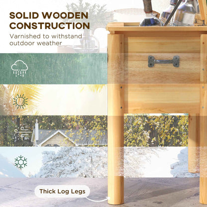 54QT Wooden Outdoor Beverage Cooler with Bottle Opener | Natural Fir Wood