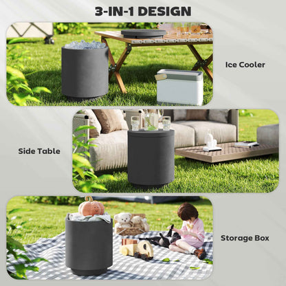 3-in-1 Concrete Outdoor Side Table with Ice Bucket | 2.6 Gal Cooler Bar Table