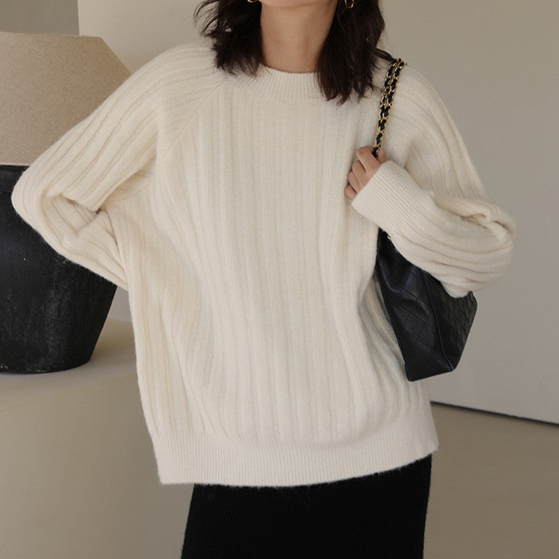 Women's Round-Neck Loose Knit Pullover Sweater – 5 Colors, One Size