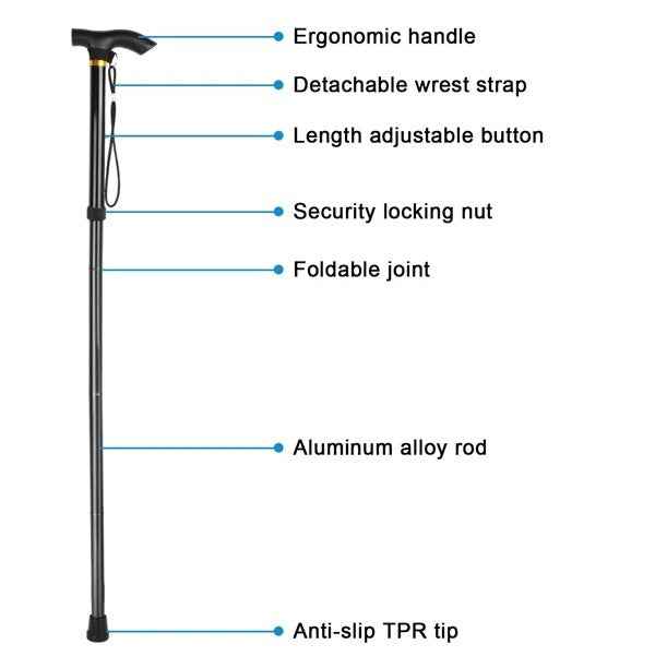 Foldable Aluminum Walking Cane – Adjustable Height, Lightweight & Anti-Slip