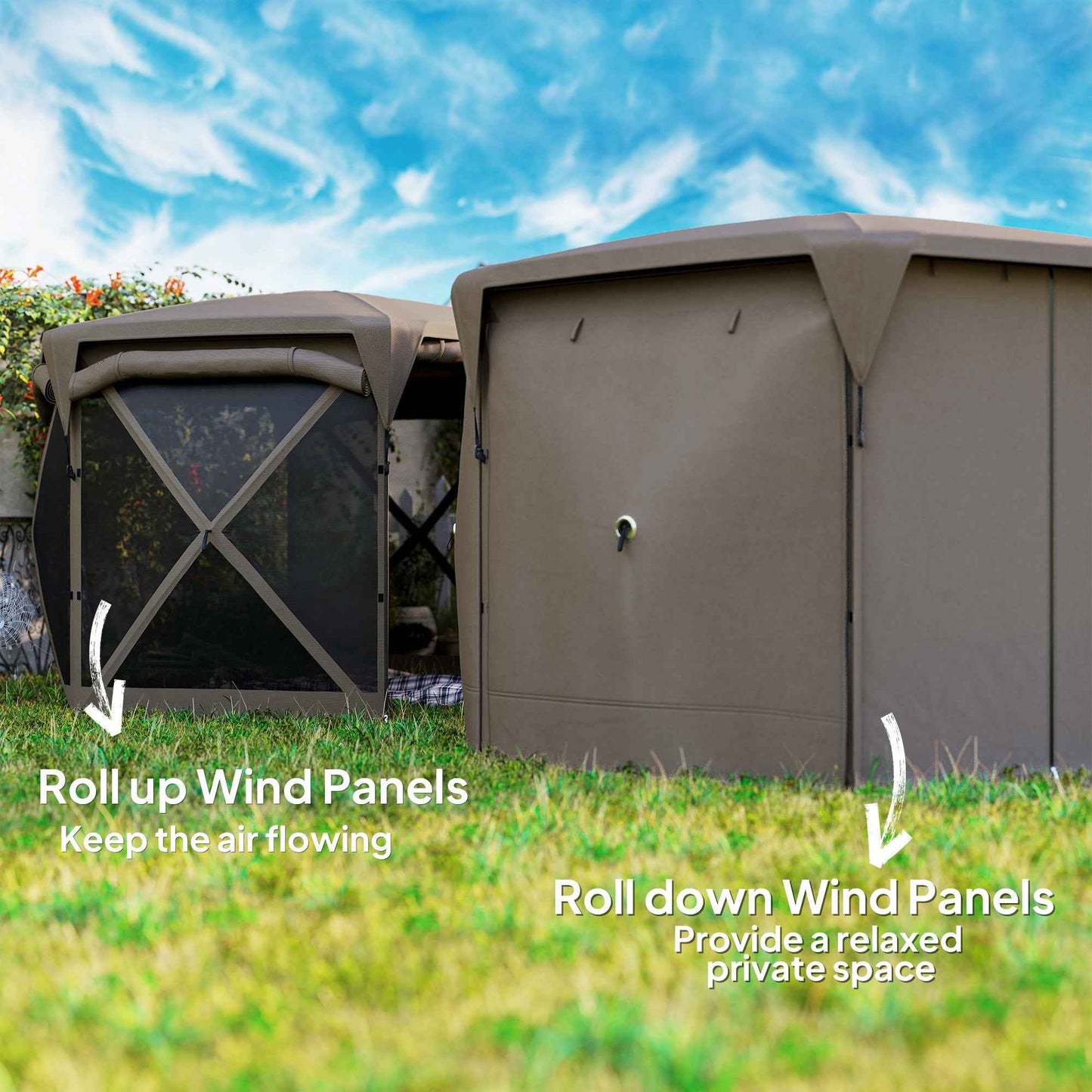 11x11ft Pop-Up Gazebo Screen Tent – UPF30+, Roll-Up Panels, 10-12 Person
