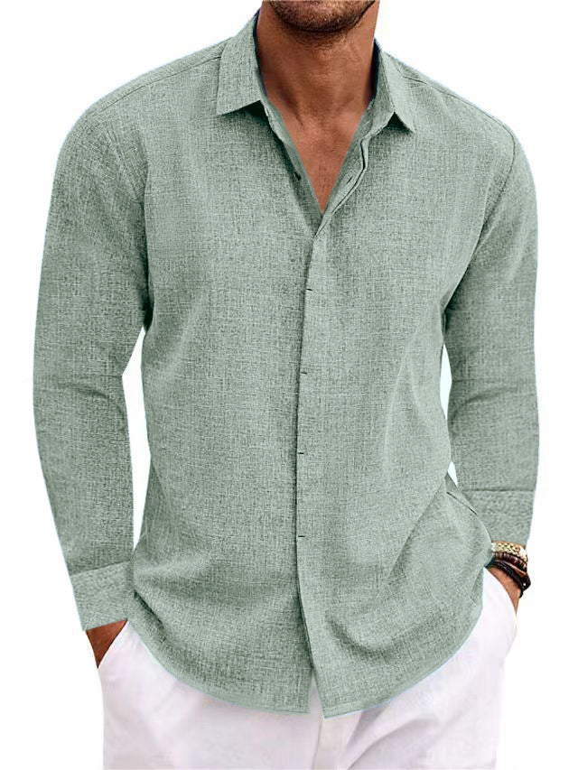Men's Long Sleeve Hemp Blend Cardigan Shirt – Loose Fit, 9 Colors, S–XXXL