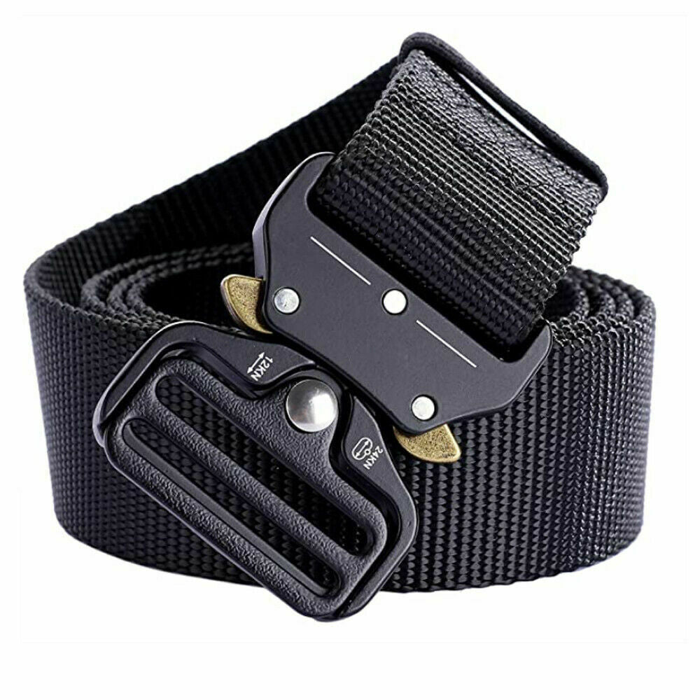 Men's Tactical Nylon Belt – Quick Release, Hole-Less Adjustable, Black