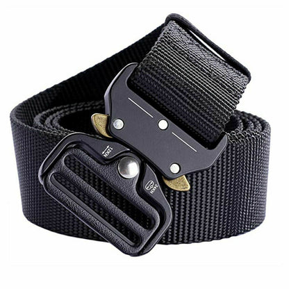 Men's Tactical Nylon Belt – Quick Release, Hole-Less Adjustable, Black