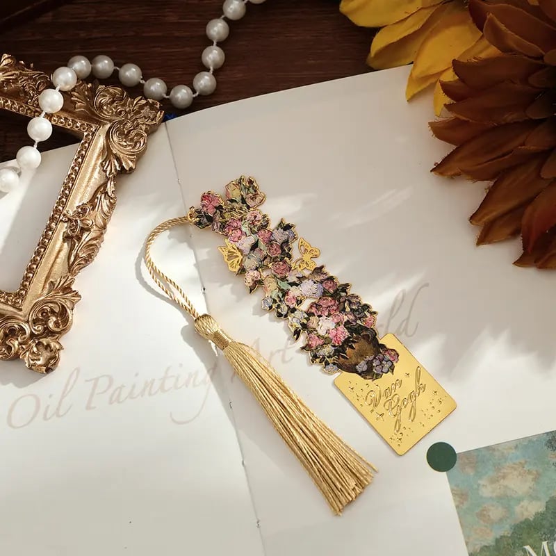 üìö‚ú® 8-Piece Gold Metal Bookmark Set with Tassel ‚Äì Van Gogh & Monet Inspired Gift for Book Lovers üé®