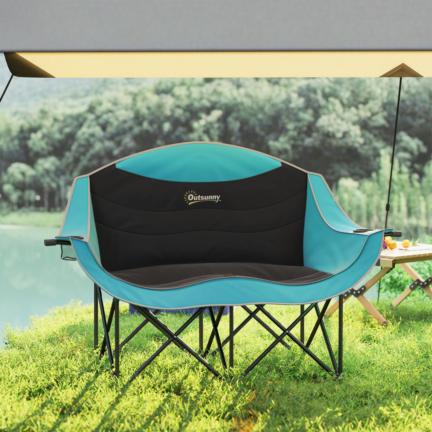Double Camping Chair with Armrests & Cup Holders – 551 lb. Capacity, Foldable