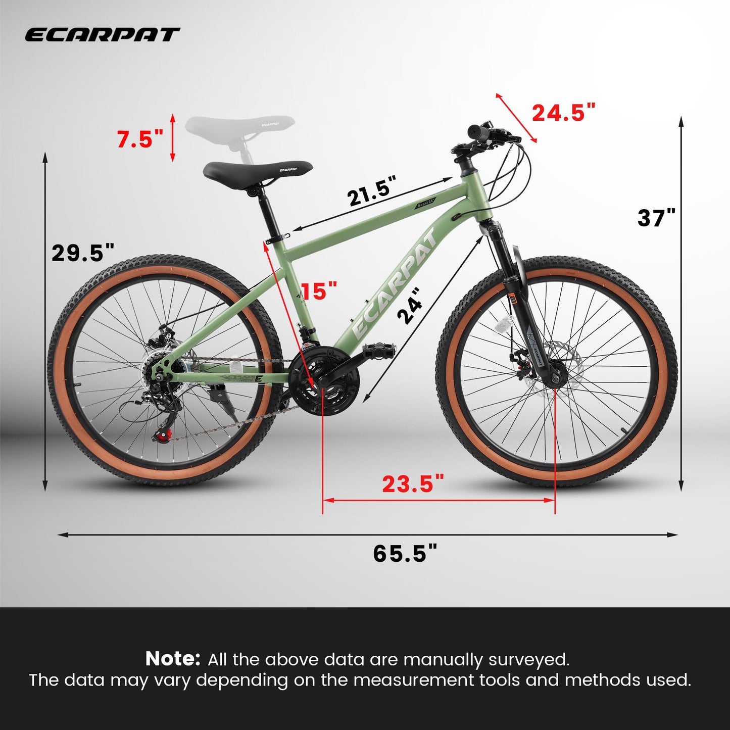 24" Teen Mountain Bike | 21-Speed, Disc Brakes, Front Suspension & Brown Edge Tires