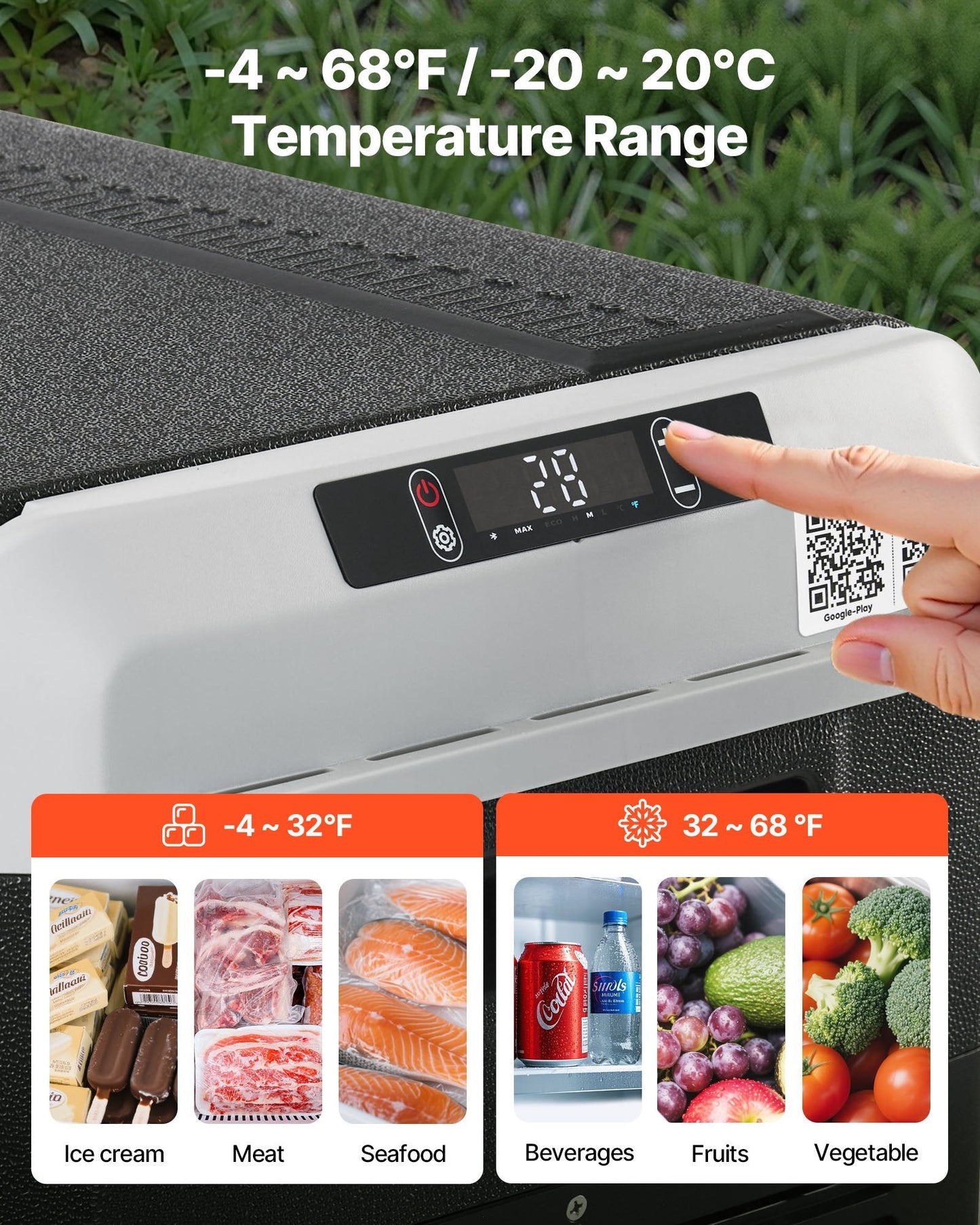 12V Portable Car Fridge Freezer 31.7QT | Fast Cooling, -4°F to 68°F