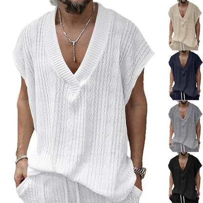 Men's V-Neck Jacquard Sleeveless Tank Top