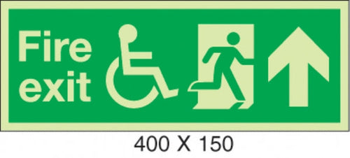fire exit arrow up running man wheelchair