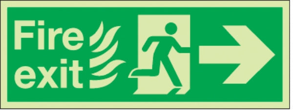 fire exit flames man arrow right