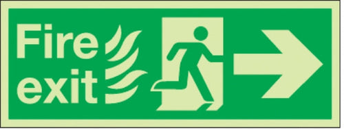 fire exit flames man arrow right