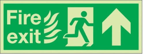 fire exit flames man arrow up