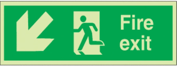 fire exit running man right arrow diag. down left