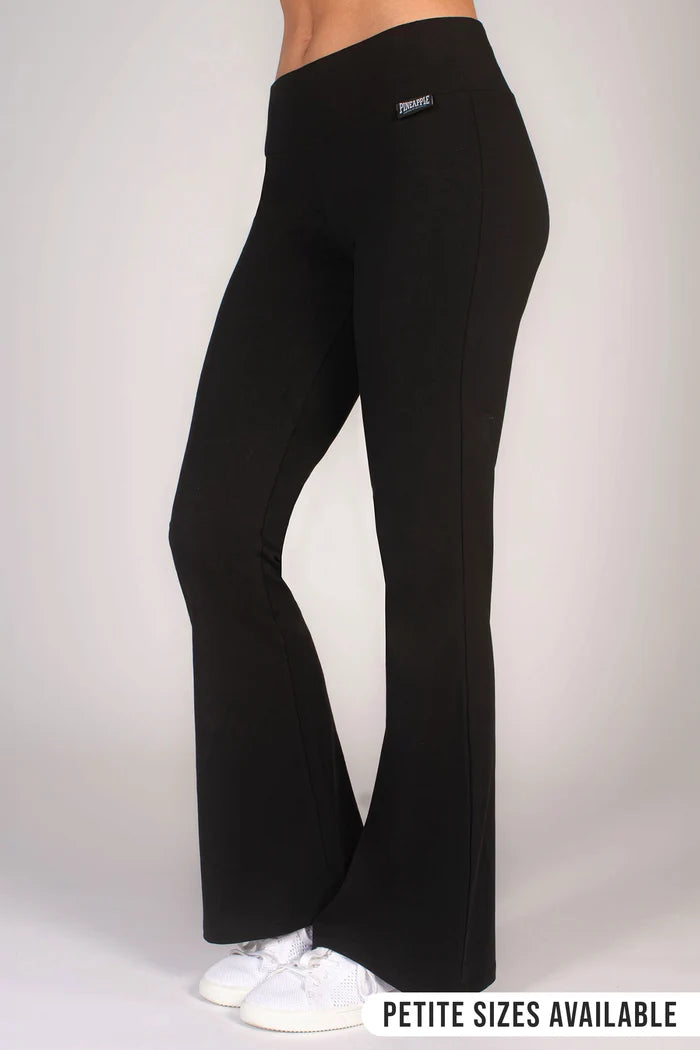 Women's black flared jersey trousers, perfect for yoga.