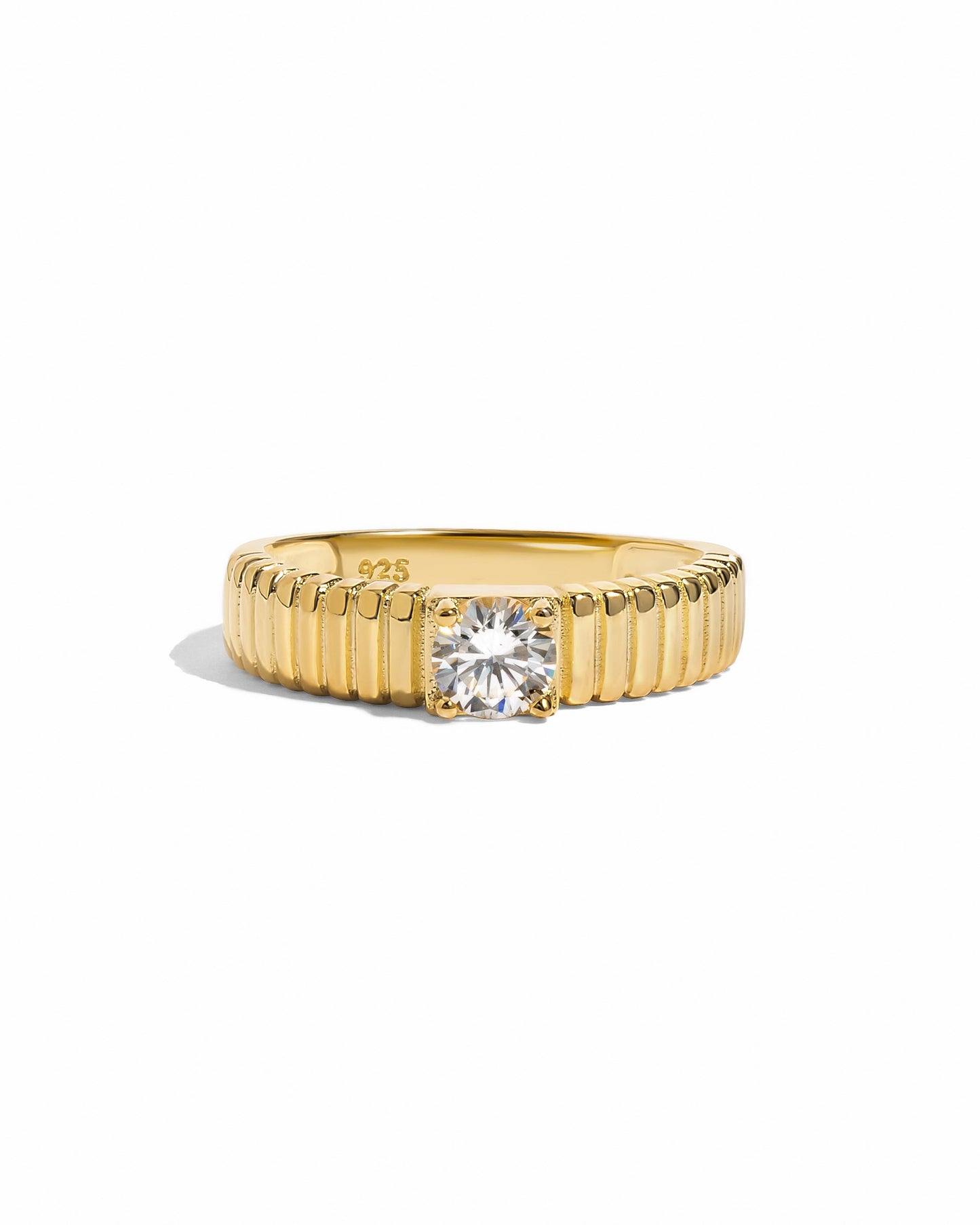 Fluted Solitaire CZ Ring
