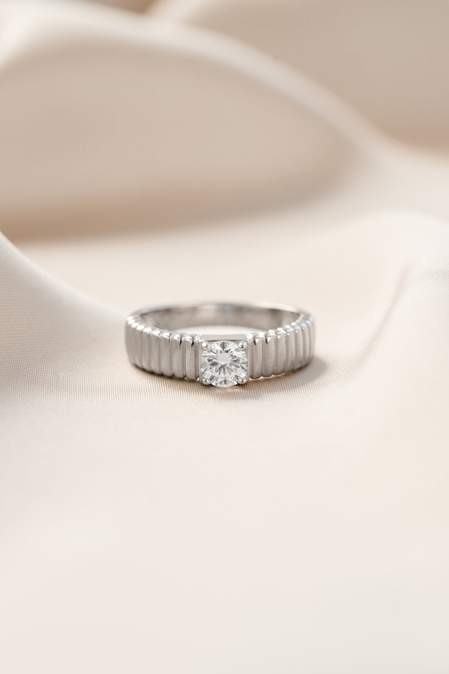 Fluted Solitaire CZ Ring