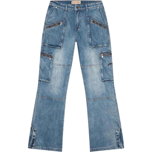 Godspeed Double Pocket Flared Cargo Denim Blue