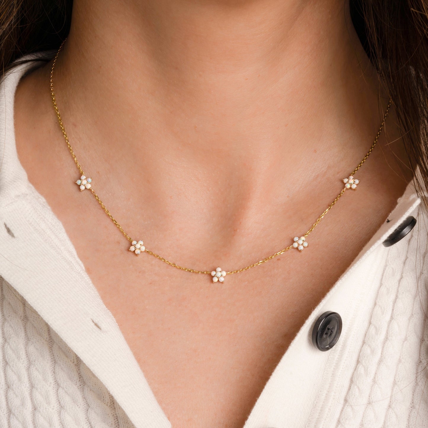 Opal Flower Charm Necklace