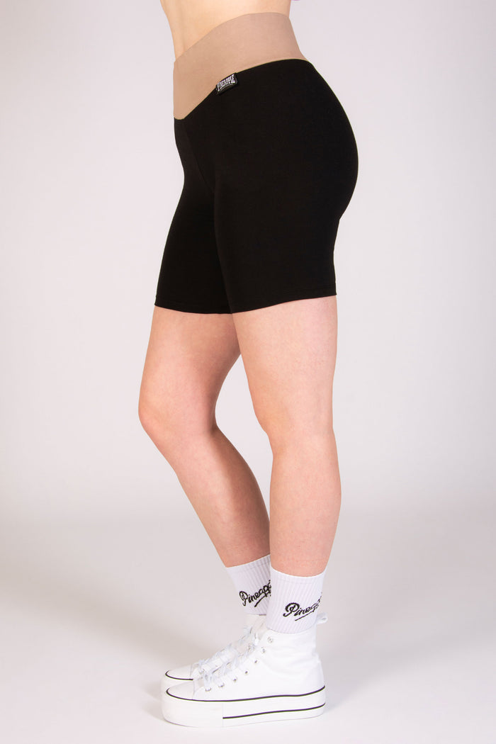 Women's high waisted cycling shorts in black.