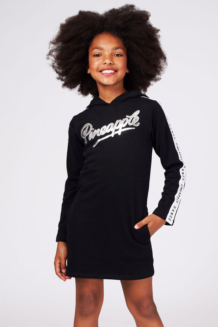 Girl wearing Pineapple Black Hoodie Dress