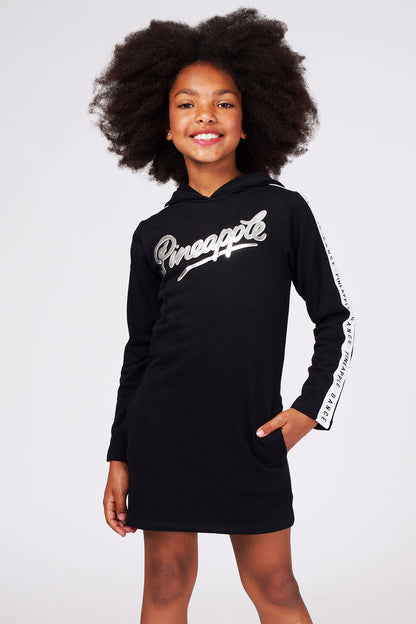 Girl wearing Pineapple Black Hoodie Dress