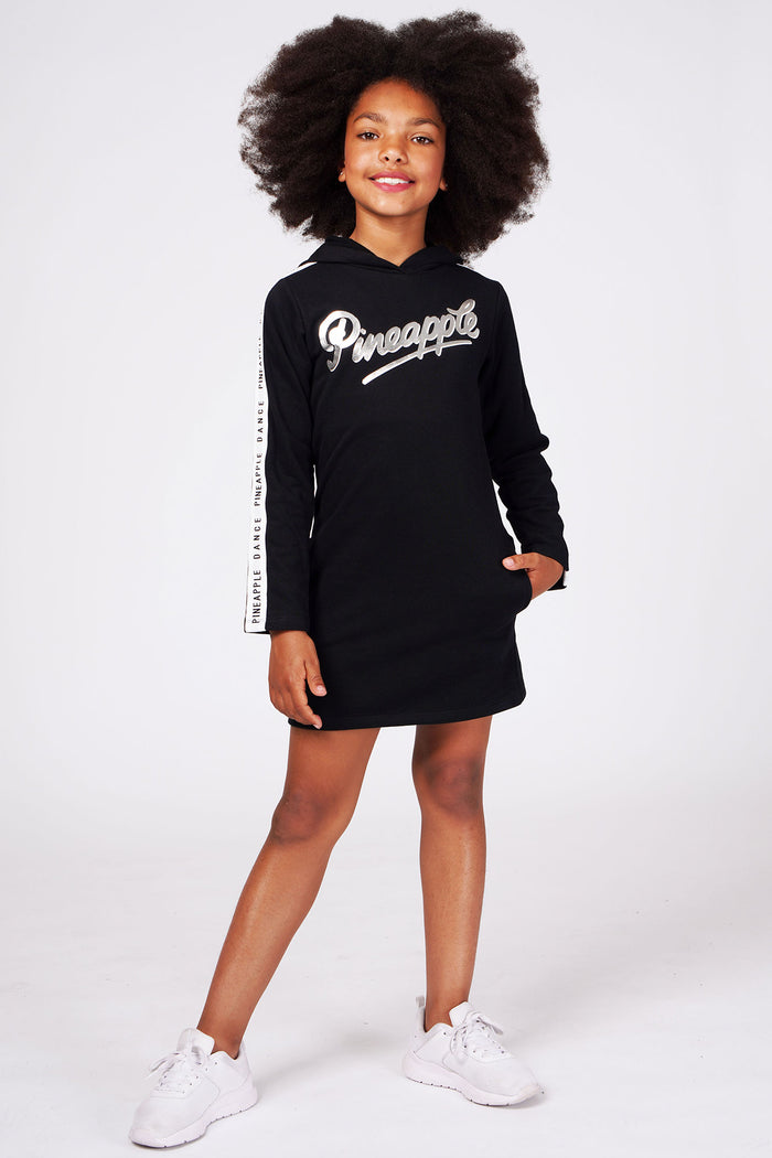 Girl wearing Black Hoodie Dress
