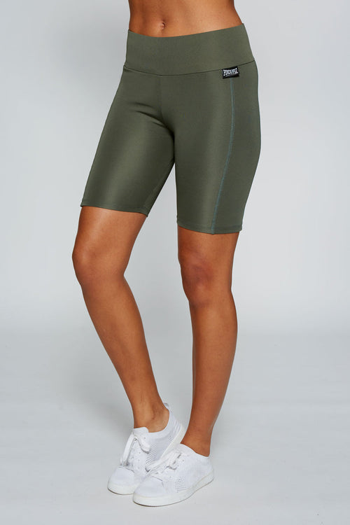 Woman wearing Pineapple Khaki Interlock Cycling Shorts