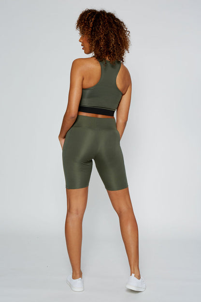 Woman wearing Khaki Interlock Cycling Shorts