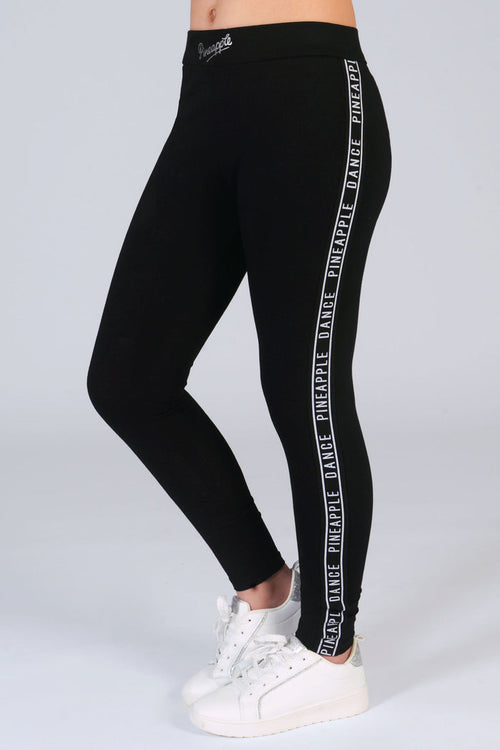 Pineapple black leggings for girls with branded tape on the side