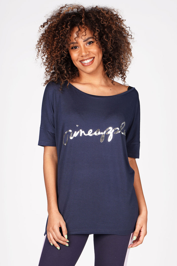 Woman wearing Pineapple Charcoal Viscose T-Shirt
