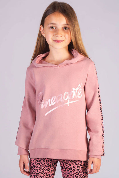 Girls' pink hoodie with leopard print on sleeves by Pineapple Dance Studios