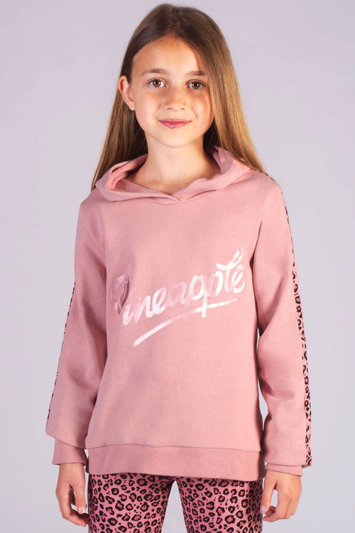 Girls' pink hoodie with leopard print on sleeves by Pineapple Dance Studios