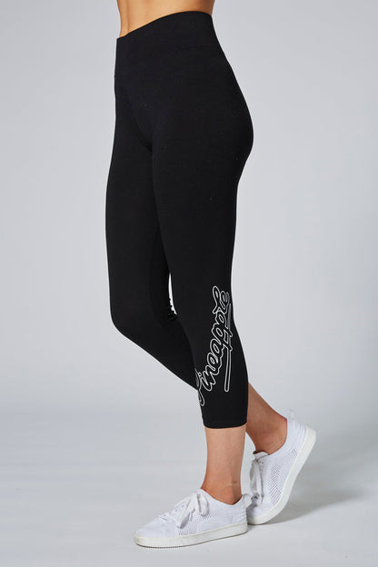 Woman wearing Pineapple Logo Crop Black  Leggings