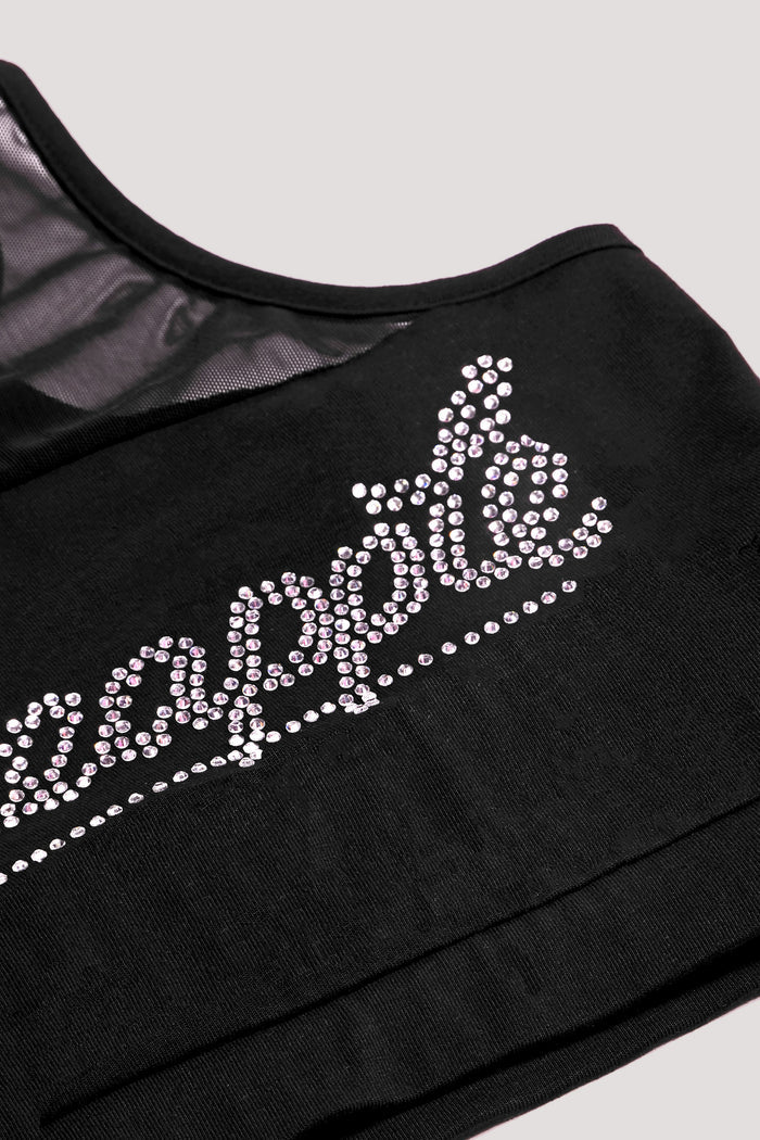 Detailed image of diamanté on front of the top