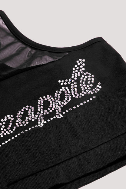 Detailed image of diamanté on front of the top