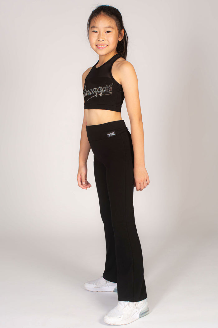 Mesh panel stretchy dance crop top for kids by Pineapple Dance Studios