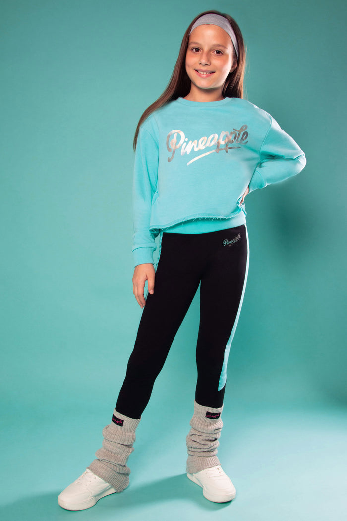 The ultimate kids' dance outfit with turquoise sweat top for kids