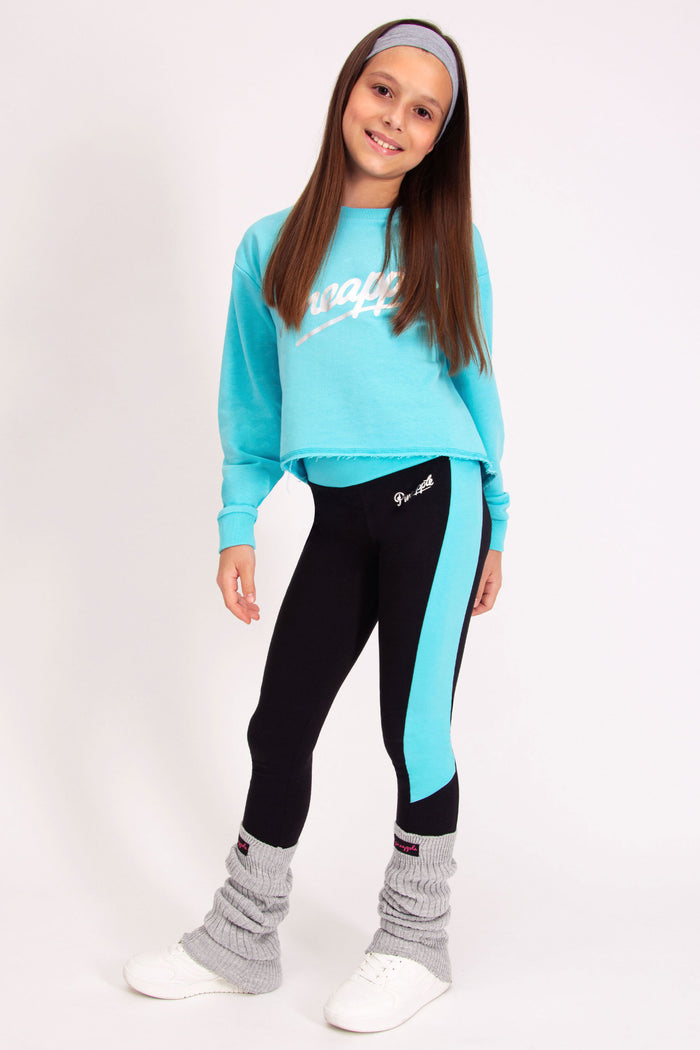 turquoise logo sweatshirt made out of soft cotton, perfect for lounging or outdoor activities
