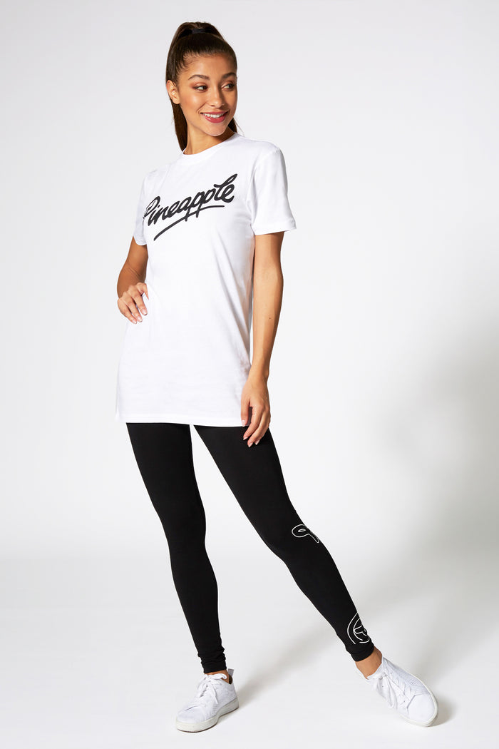 Pineapple logo white t-shirt for women modelled by Kaory Desole